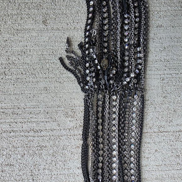 Juicy Couture Statement Chain Bracelet Black Gunmetal Rhinestone Fringe WideCuff main image 4